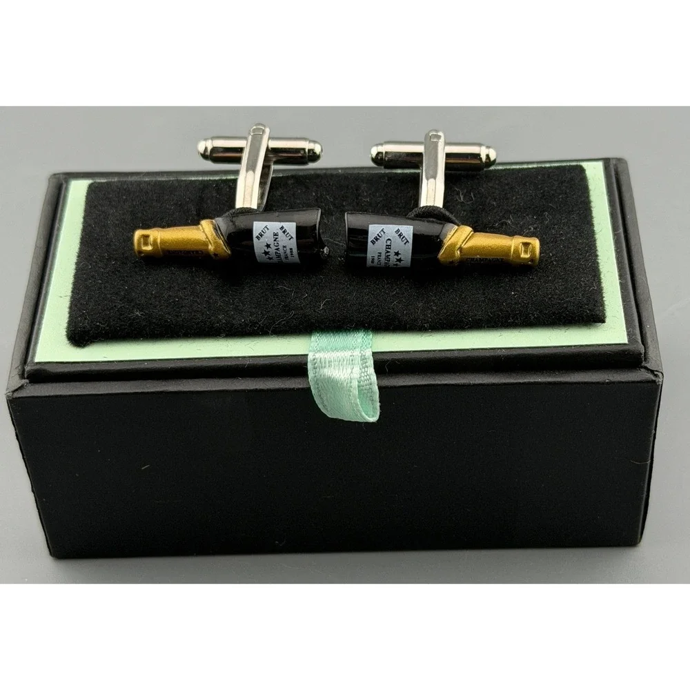 Vintage Cufflinks Champagne Bottle Bey-Berk International Brut France Novelty